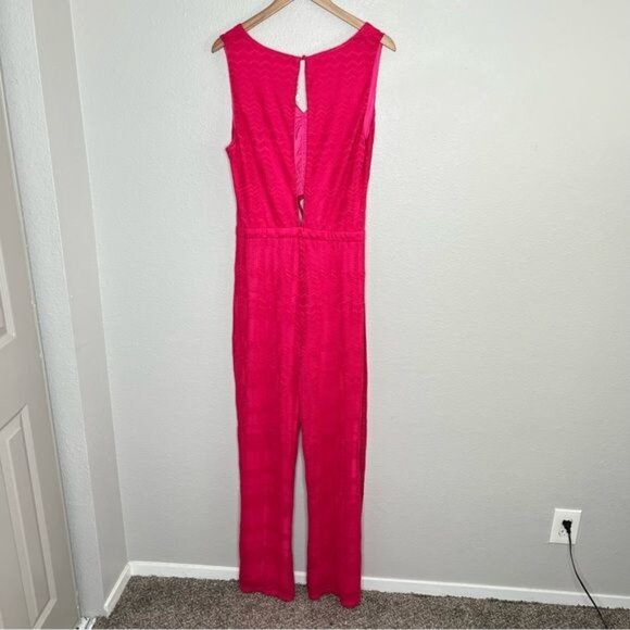 Lovers and friends Sharon hot pink cut out sleeveless jumpsuit size XL chevron - Picture 8 of 12